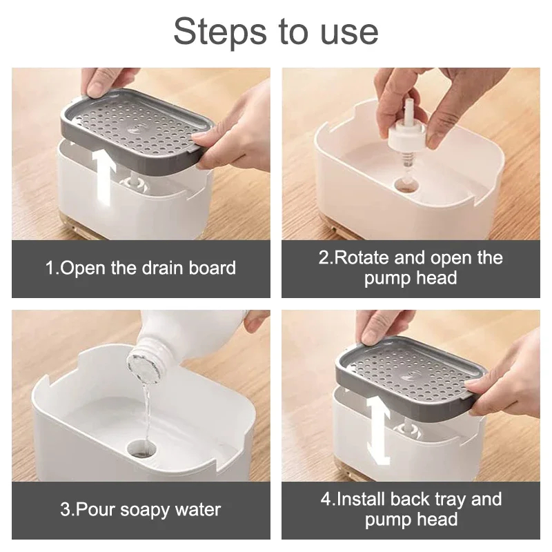 Dispensador de jabón de platos 2 en 1, bomba de jabón líquido, contenedor de jabón con soporte de esponja para cocina, baño, accesorios de lavado