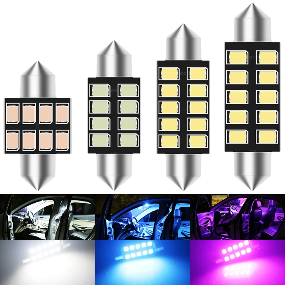 2 uds canbus c5w adorno led c5w led púrpura 31mm led 36mm 39mm 41mm luces led para coche luz interior azul hielo lámpara de lectura blanca