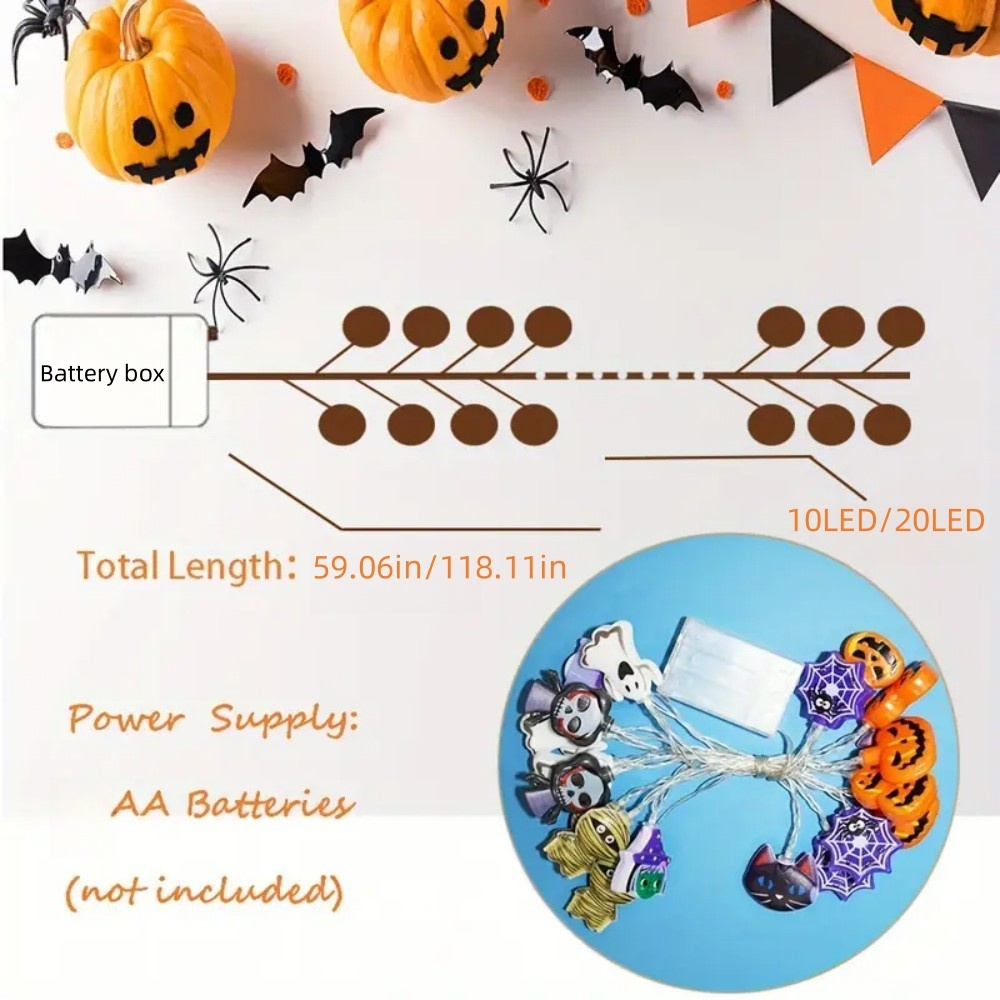 1PC 1.5M10LED/3M20LED Halloween Battery Box 8-Element Light String,Without Battery,used for Halloween,autumn harvest decoration