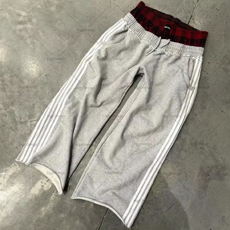 ยุโรปและอเมริกา High Street แฟชั่นกางเกงปลอม 2 ชิ้น Sweatpants หลวมและอเนกประสงค์ Drawstring กางเกงขากว้างผู้หญิง