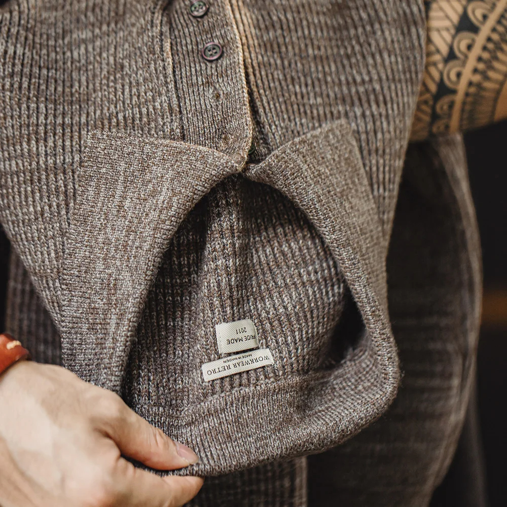 Maden-Polo de punto Retro para hombre, suéter holgado con solapa de Color café, Jersey de tío Fu, prendas de punto informales, Otoño e Invierno