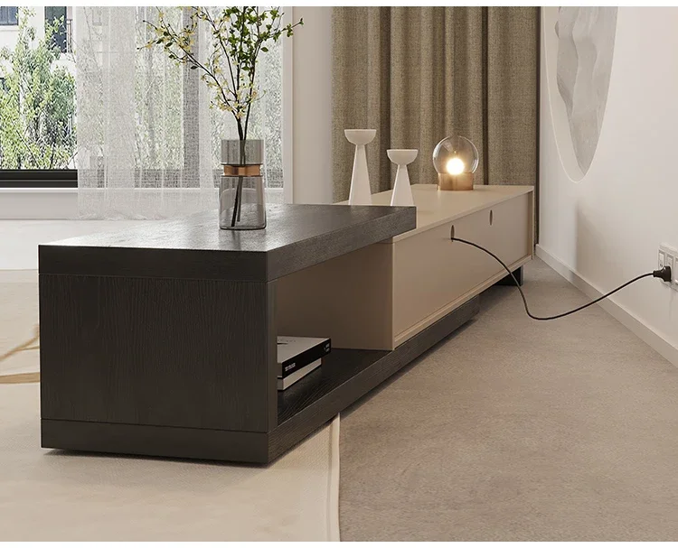 Coffee Table Light Luxury Style Glass Living Room Wood Center Coffee Tables Storage Side Cabinet New