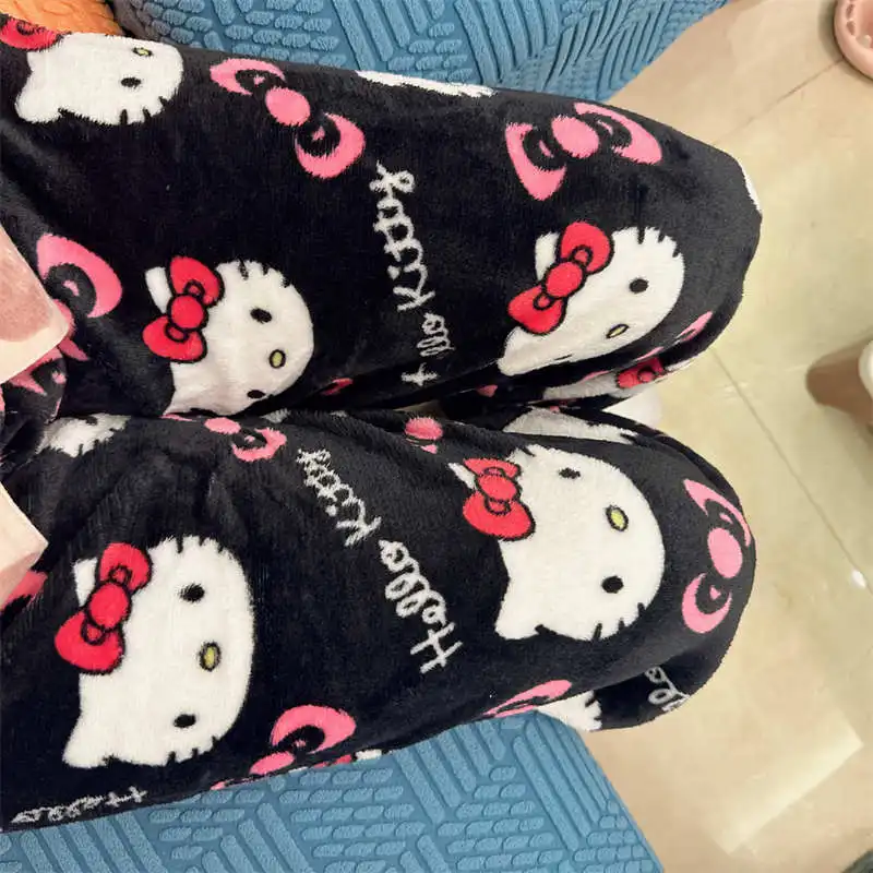 Sanrio Hello Kitty Fleece Coral Pyjamabroek Zachte Broek Vrouwen Casual Thuis Broek Kawaii Anime Cartoon Verjaardagscadeau