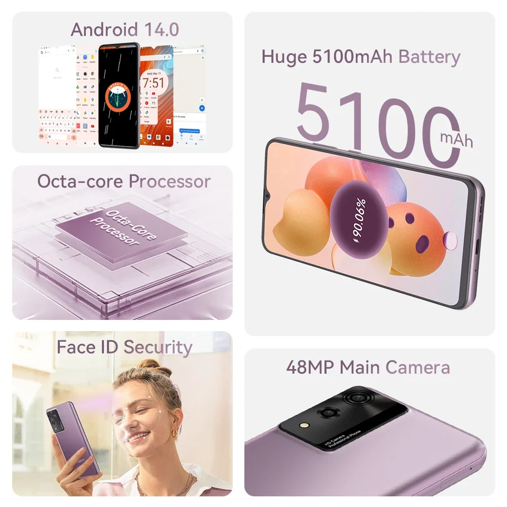Smartphone Android Cubot A10, 12 Go de RAM (4 Go + 8 Go), 128 Go de ROM, Octa-core, écran 6,56 pouces 90 Hz, 5 100 mAh, 48 MP, WiFi 5 Go, téléphone 4 Go