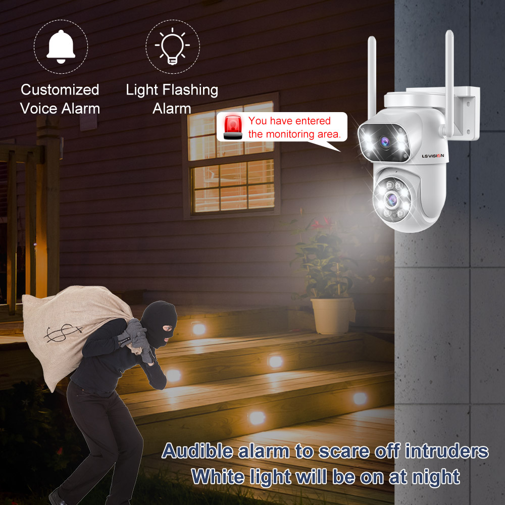 LS VISION 8MP Dual Screen Wifi Camera PTZ Color Night Vision Outdoor Security Protection CCTV IP Camera ICSee NVR P2P USB Cam