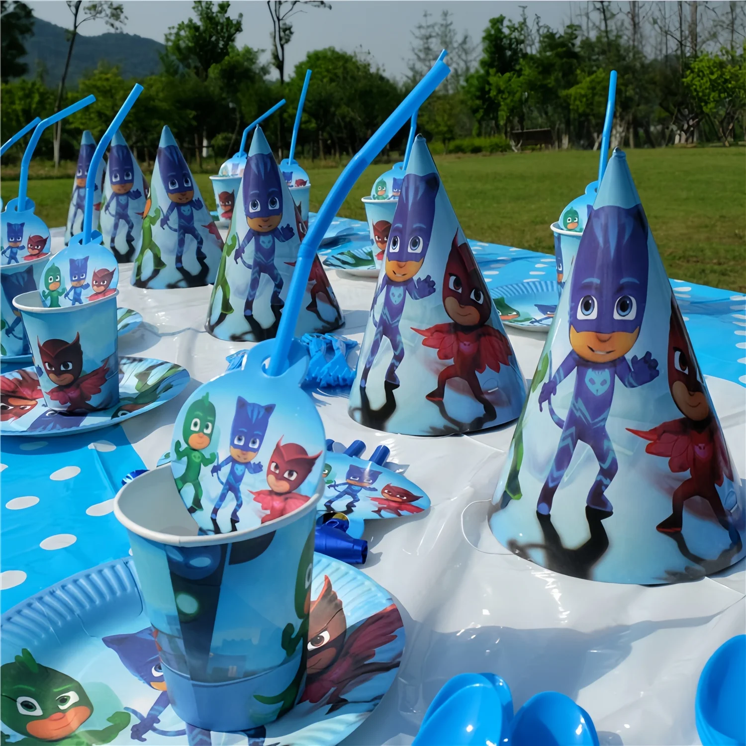 PJ Masks 誕生日パーティー用の使い捨て装飾マスク,テーブルクロスプレート,ギフトバッグ,バヤ,ベビーシャワー用品