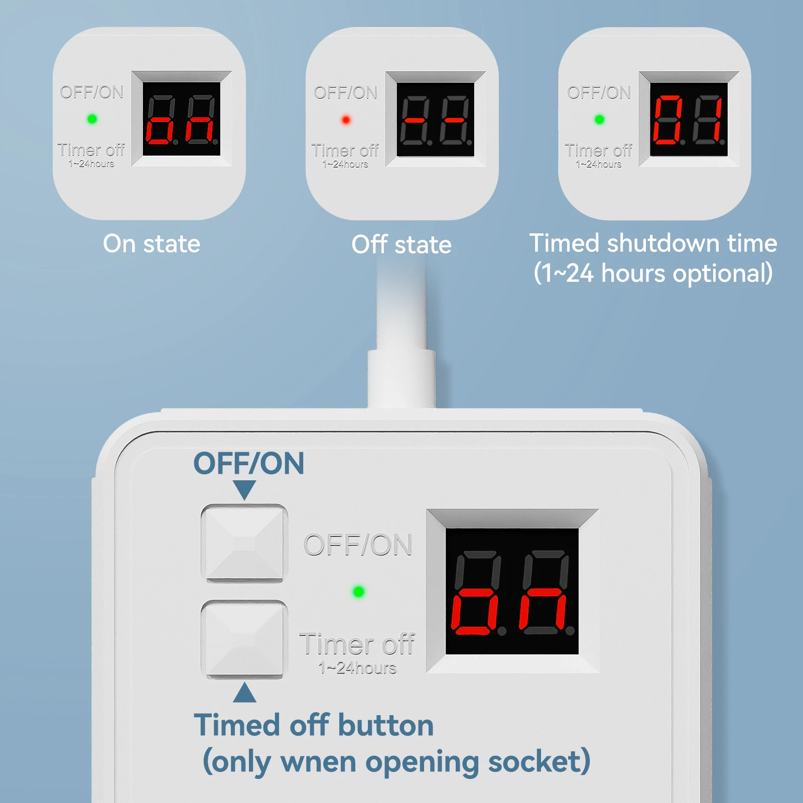 1 multiprise ue 7 en 1, protection contre les surtensions, rallonge de 1,5 m, 3 prises CA 3 USB 1 type-c, charge de bureau chronométrée