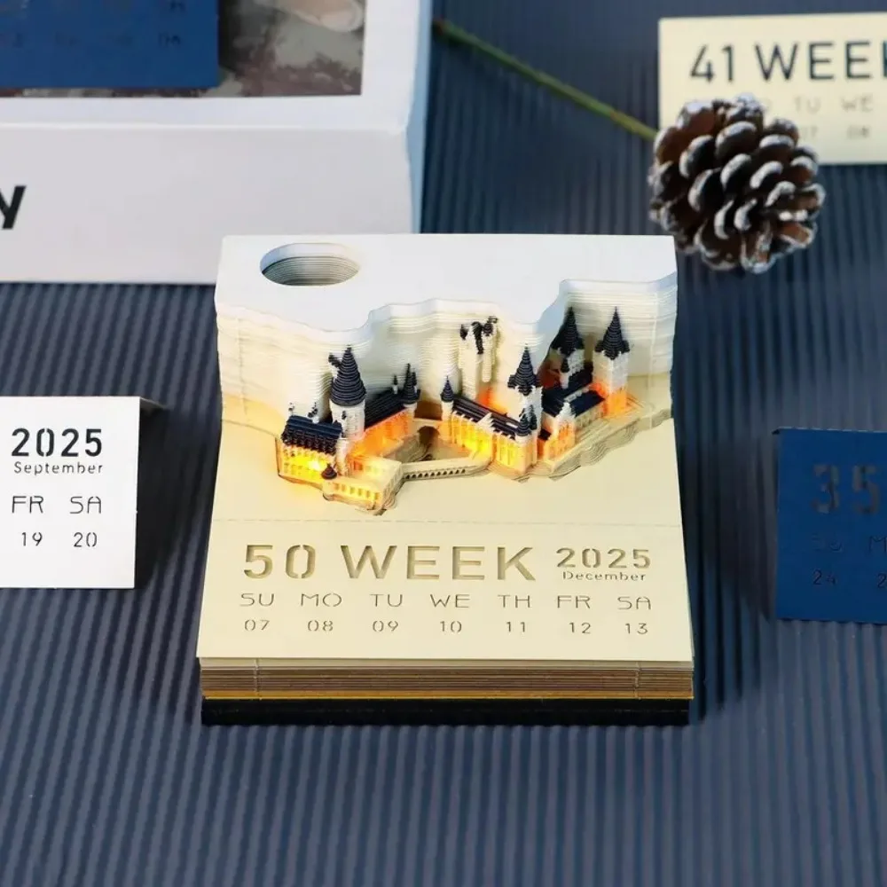Mystical 3D Desk Calendar Pop-Up Castle Monthly Planner 2025 Yearly Organizer Sticky Notes to do list Office/Home Desk Decor