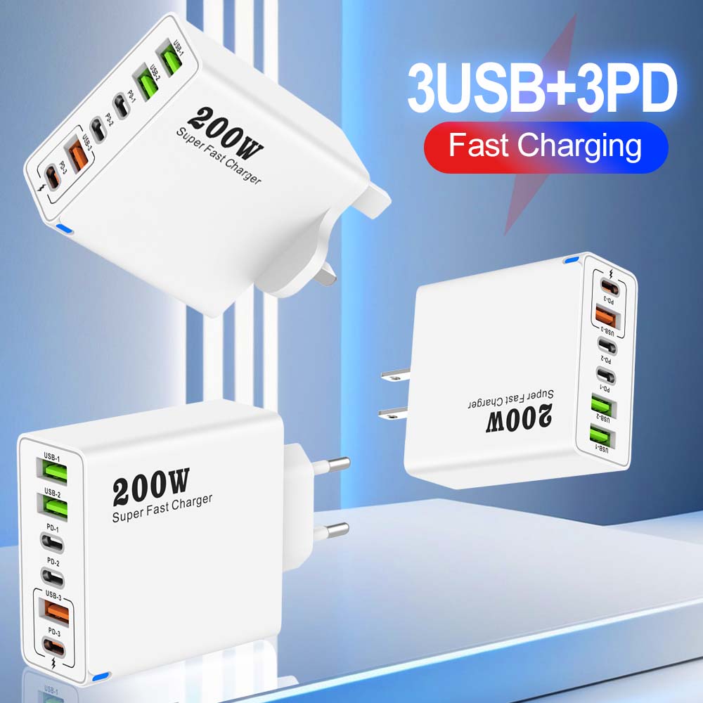 6 Ports USB C PD Ladegerät Quick Charge 3.0 Typ C USB Telefon Ladegeräte Super Schnelle Lade Adapter Für iPhone Samsung Xiaomi