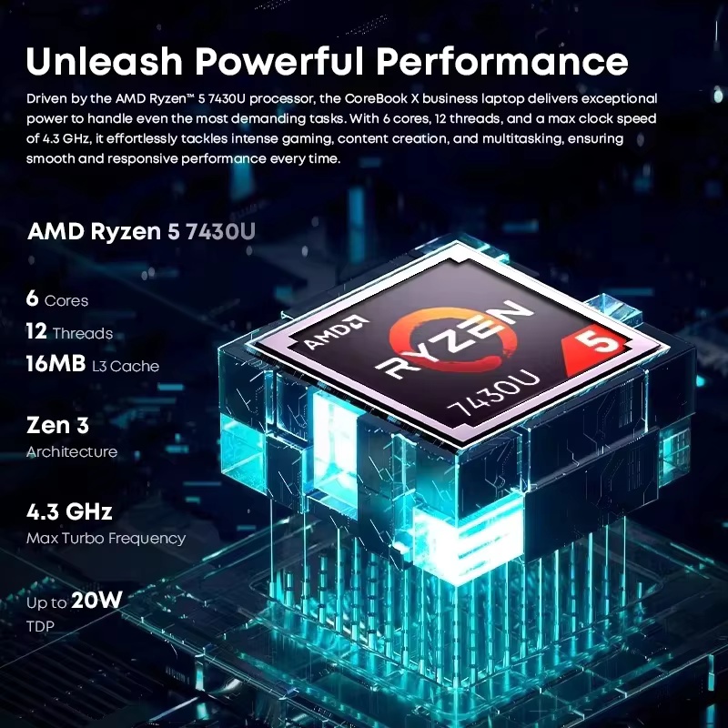 CHUWI CoreBook X AMD R5-7430U Gaming Laptop 14.1'' 2K Screen 16GB DDR4 RAM 512GB SSD Windows 11 Wifi6 Notebook