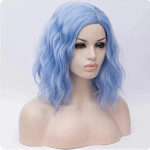 Pelucas de pelo sintético para mujer, pelo negro y blanco, azul, rosa, morado, verde, multicolor, Cosplay, Halloween