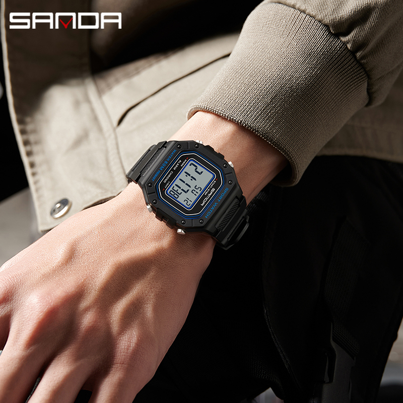 SANDA 2156 Mode Herenhorloge Militair Waterbestendig Sporthorloges Leger Grote Wijzerplaat Led Digitale Horloges Stopwatches Voor Mannelijke
