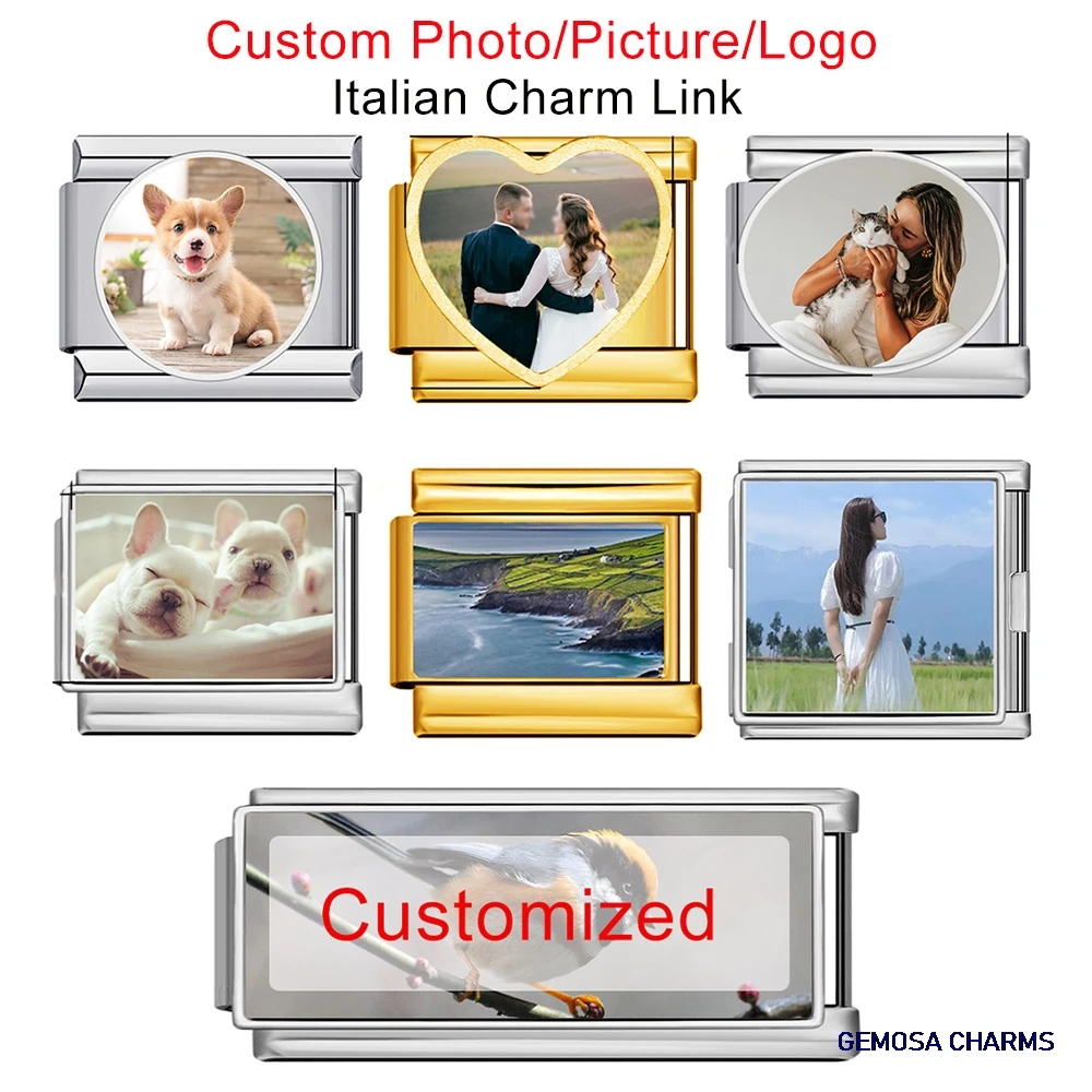 Gemosa imagem geométrica foto personalização em massa personalizado italiano charme link caber 9mm pulseira de aço inoxidável diy contas