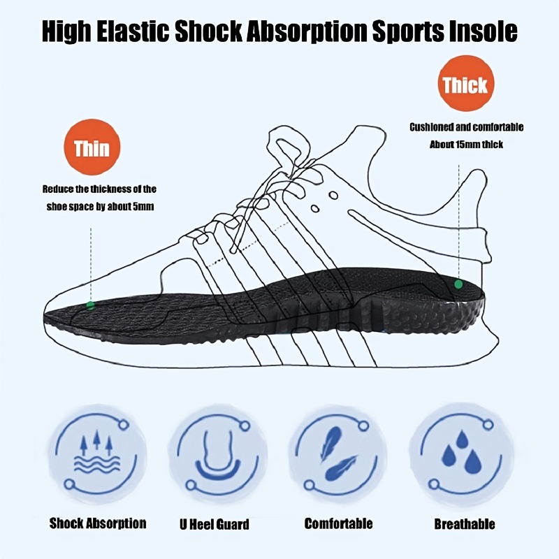 Plantillas deportivas para zapatos, suela con absorción de impacto, desodorante, cojín transpirable, plantillas para correr para pies, almohadillas para el cuidado del masaje para hombre y mujer
