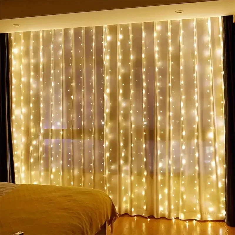 Cortina de 3/4/6m, 100/600LED, guirnalda de luces LED, adorno USB, Control remoto, guirnalda de luces, decoración navideña, dormitorio y hogar