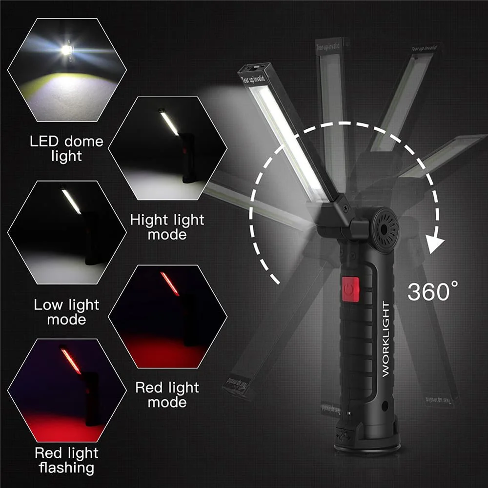 USB Flashlight Rechargeable Torch Tool Gifts for Men LED Work Light with Magnetic Base 5 Modes For Home Outdoor Camping ﻿