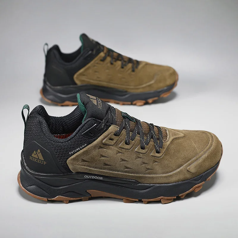 HIKEUP Wanderschuhe für Herren, Outdoor-Sport, Camping, Jagd, Wanderschuh, Wildleder, echtes Leder, atmungsaktiv, rutschfest