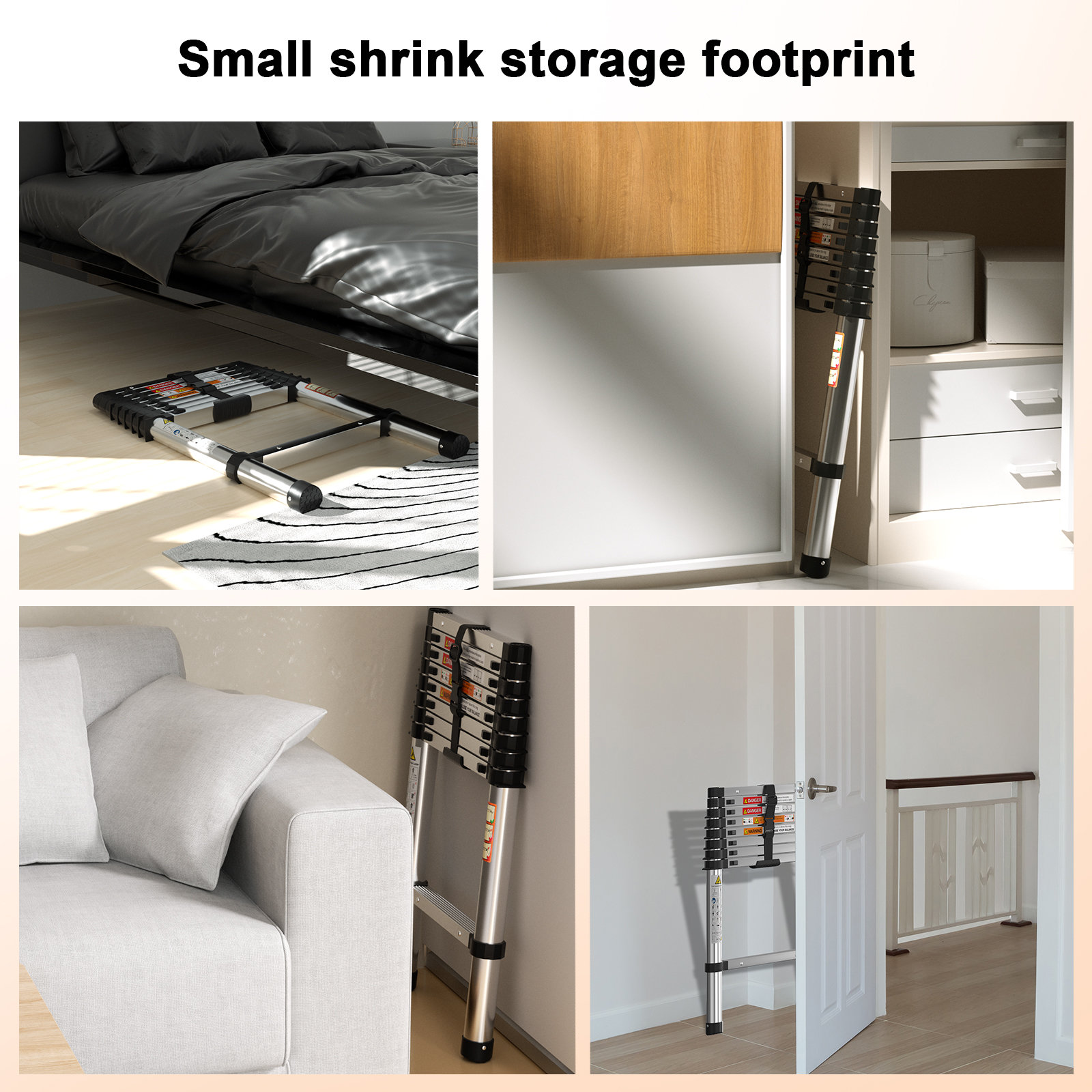 2.6m Telescopic Ladder Stainless Steel Convenient Extendable Folding Ladder,Easy To Carry, Suitable For Pulling Walls, Changing