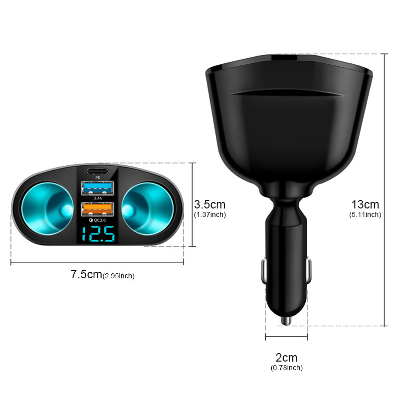 SEAMETAL PD + QC3.0 Carregador de telefone para carro 12V / 24V Universal Auto Isqueiro Adaptador Tipo-C Tomada USB Carregador de carro de carregamento rápido