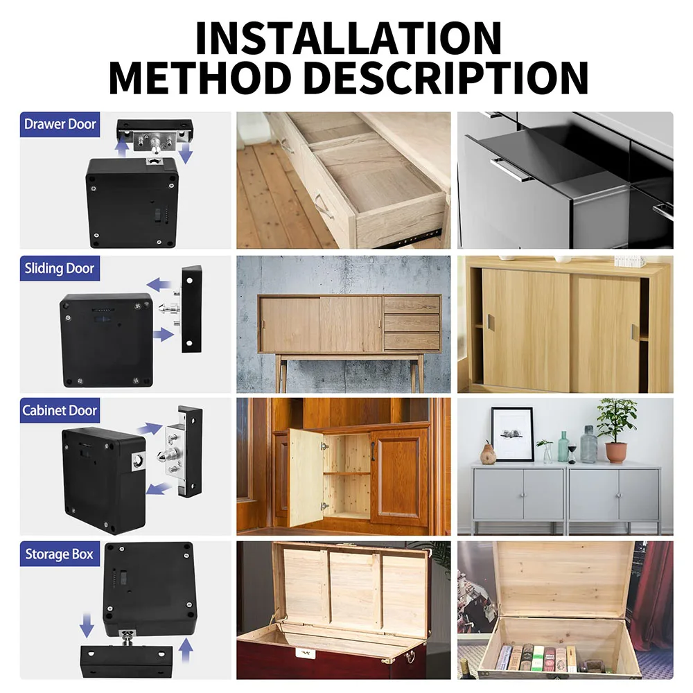 RFID Hidden Cabinet Lock RFID Cabinet Invisible Electronic Locks Unlock for Hidden Cabinet Wooden Chest Drawer Cupboard Toolbox