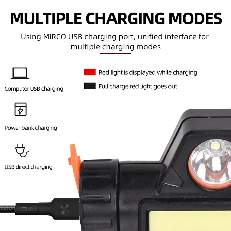 Recarregável cob led usb farol forte magnético poderoso farol super brilhante à prova dwaterproof água cabeça tocha para pesca ao ar livre