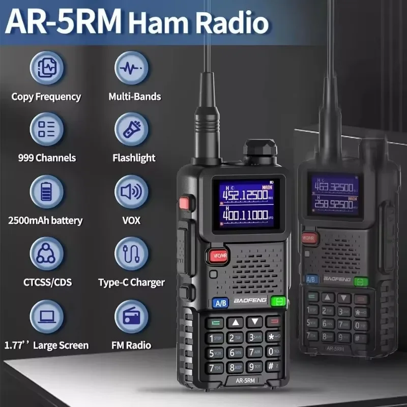 Baofeng AR-5RM 10W High Power Air Band Walkie Talkie AM FM 65-520MHz NOAA Long Range Ham Radio & 6 Band Frequency Two Way Radio