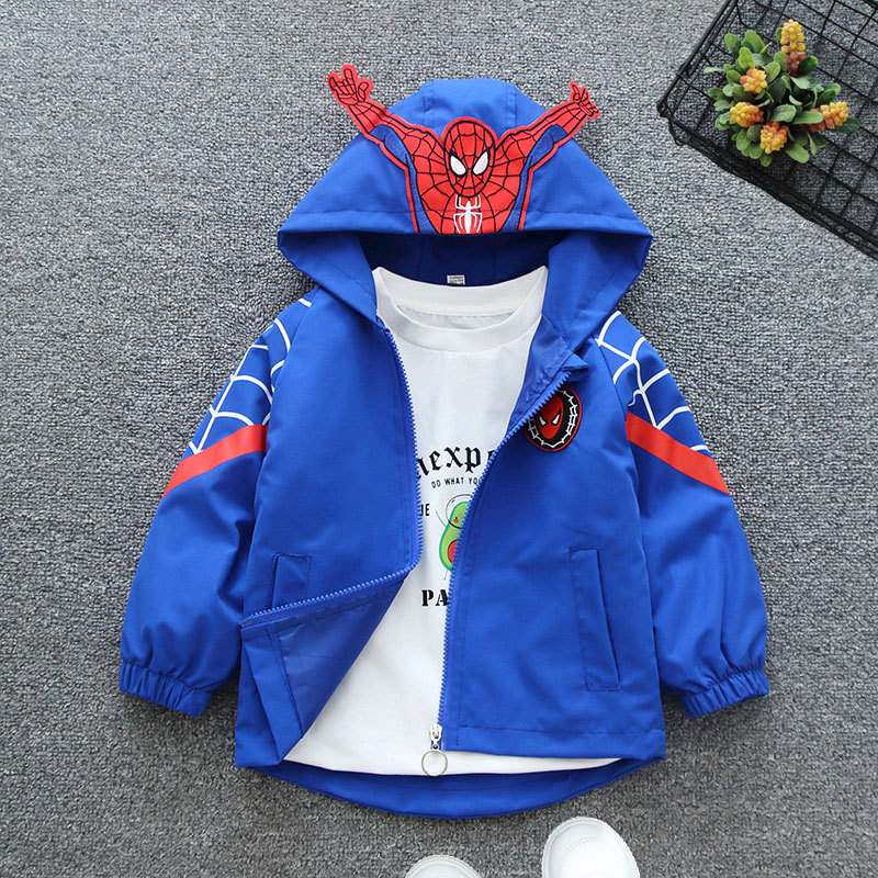 Children's Hooded Coat Boys' Baby Spring Clothes 2022 New Hero Spiderman Handsome Charge Jacket