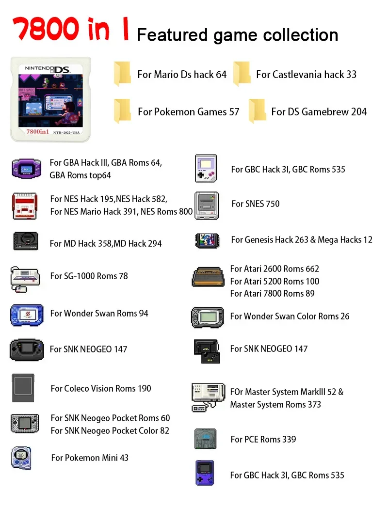 New DS 7800 in 1 Game Collection R4 3DS Flash Card NDS SDHC Adapter Memory Burning Card RTS DS Video Game Card