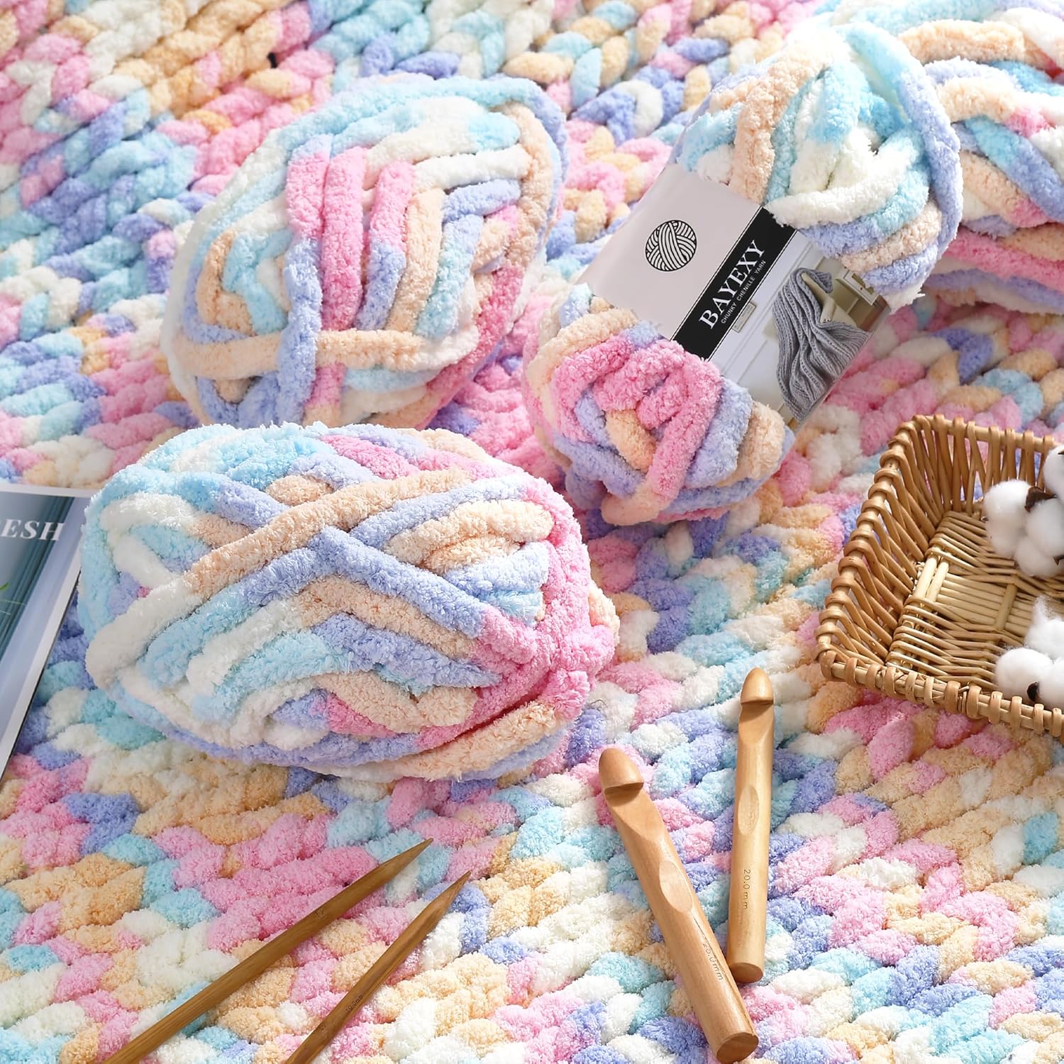 Hilo grueso de 250g para tejer y manta de ganchillo, cojín, chenilla Multicolor, línea gruesa, hilo de ganchillo suave y cálido, 1 ud.