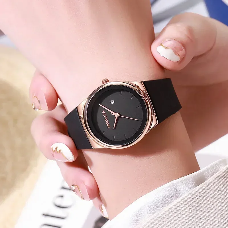 Reloj de cuarzo nuevo con correa de silicona, relojes para estudiantes, Reloj de pulsera minimalista a la moda con calendario para Mujer, Reloj para Mujer, triangulación de envíos