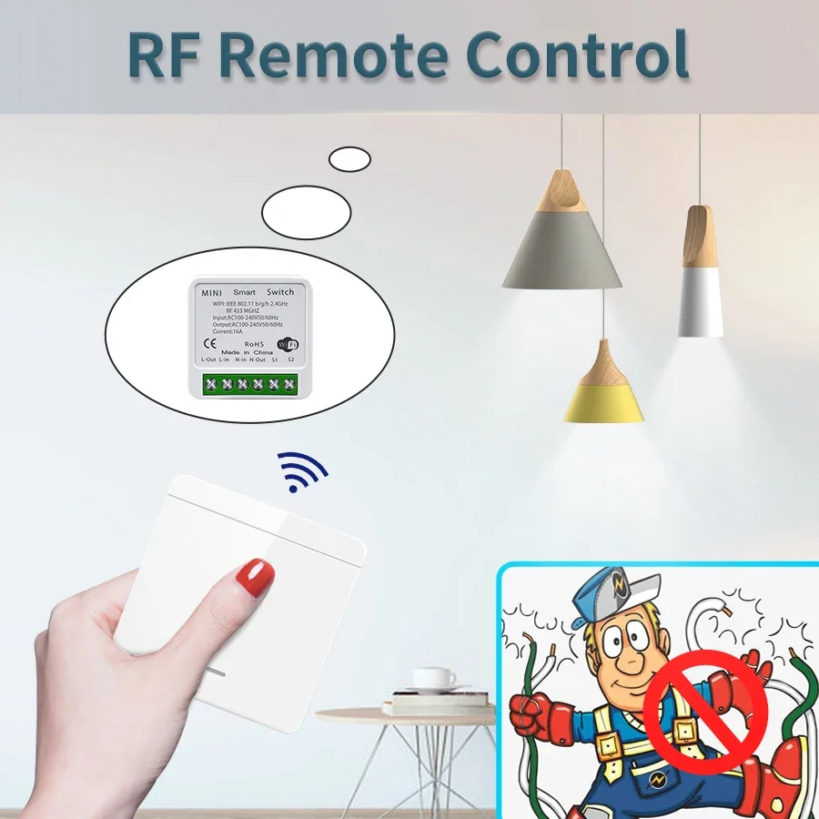 Wifi RF 433MHz interruptor inteligente Tuya Smart Life Alexa Google Alice Control remoto inalámbrico módulo de Panel de pared para iluminación Led