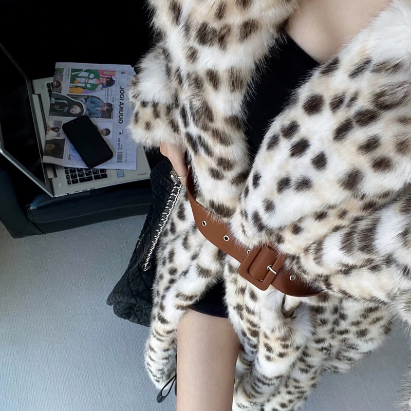Abrigos Mujer Inviernoo Long ceinturé léopard fausse fourrure de renard manteau femmes pardessus dames élégant rue mode moelleux manteau de fourrure de renard