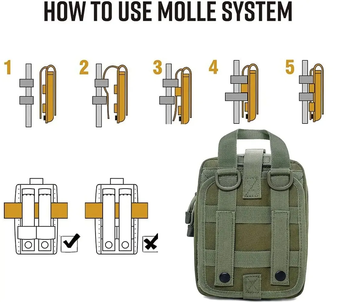 Bolsa táctica Molle IFAK, botiquín de primeros auxilios de supervivencia para rescate de emergencia, acampada al aire libre, deportes de senderismo, portátil, 16 Uds.