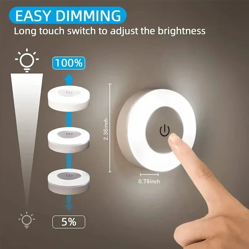 Luces LED nocturnas con Sensor táctil, lámparas de pared con Base magnética para armario de cocina, 3 modos, luces nocturnas portátiles recargables por USB con atenuación