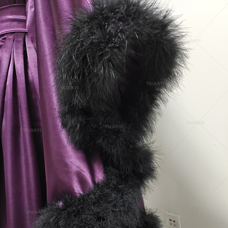 Customized Women's Robe with Feathers Puffy Maternity Fur Bathrobe Wedding Bridal Dressing Gown Boudoir Kimono Dress Nightgowns