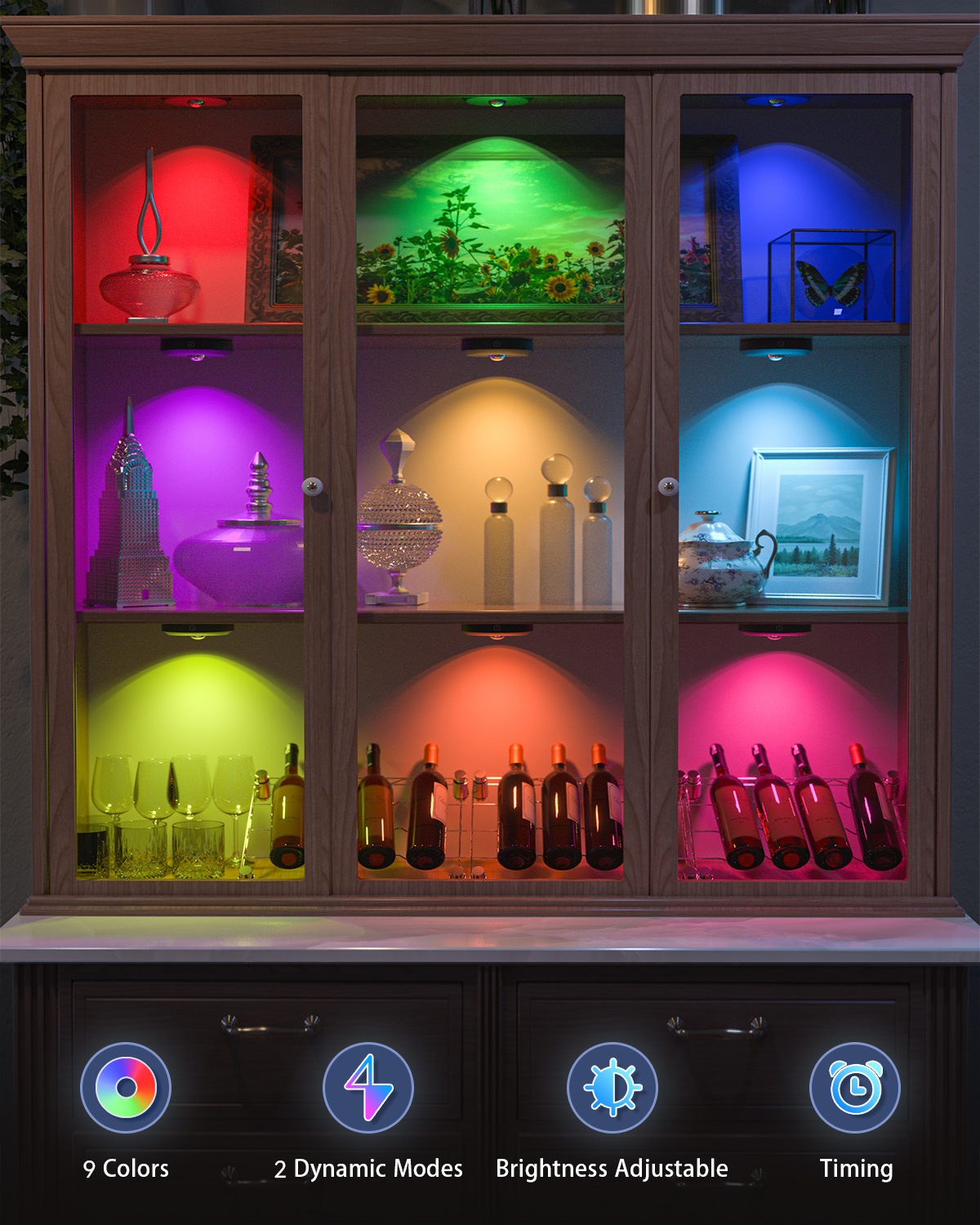 Veilleuse WILLED 3 pièces avec télécommande 1200mAh, rondelle lumineuse Rechargeable avec minuterie, lumières photo pour placard mural