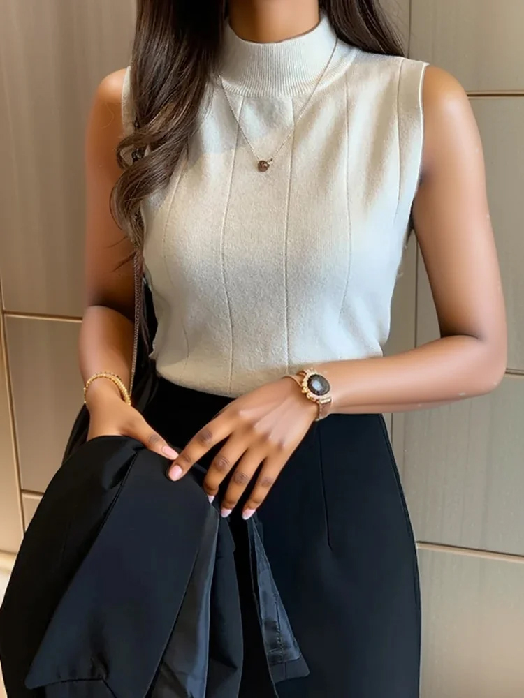 Женский трикотажный топ без рукавов, с круглым вырезом