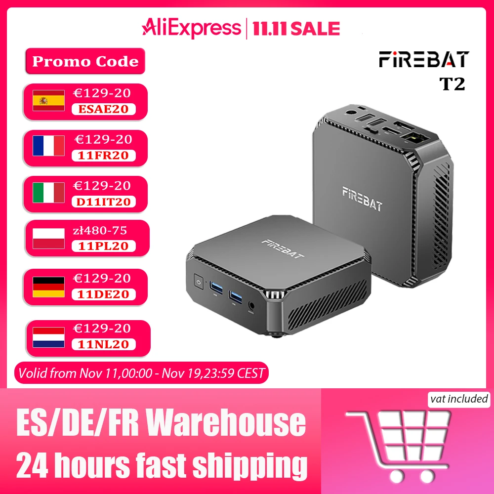 FIREBAT T2 Mini PC Intel N150 CPU Windows 11 DDR4 16 GB RAM 512 GB SSD WIFI5 BT4.2 Computer desktop Porta USB HDMI