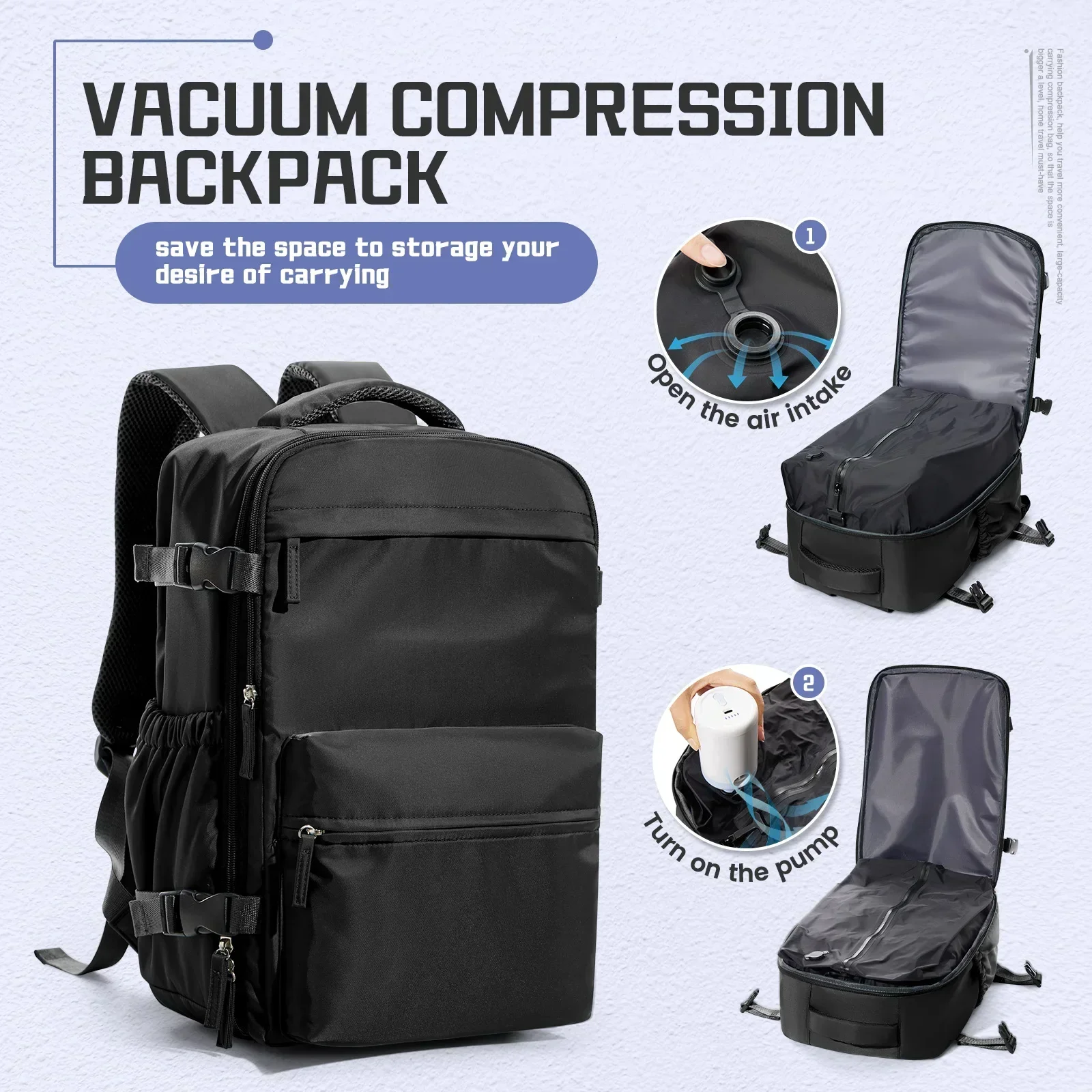 Mochila de vacío, bolsa de viaje para hombres, mochila de gran capacidad, mochila para ordenador portátil de negocios, mochila expandible para hombres y mujeres, mochila escolar