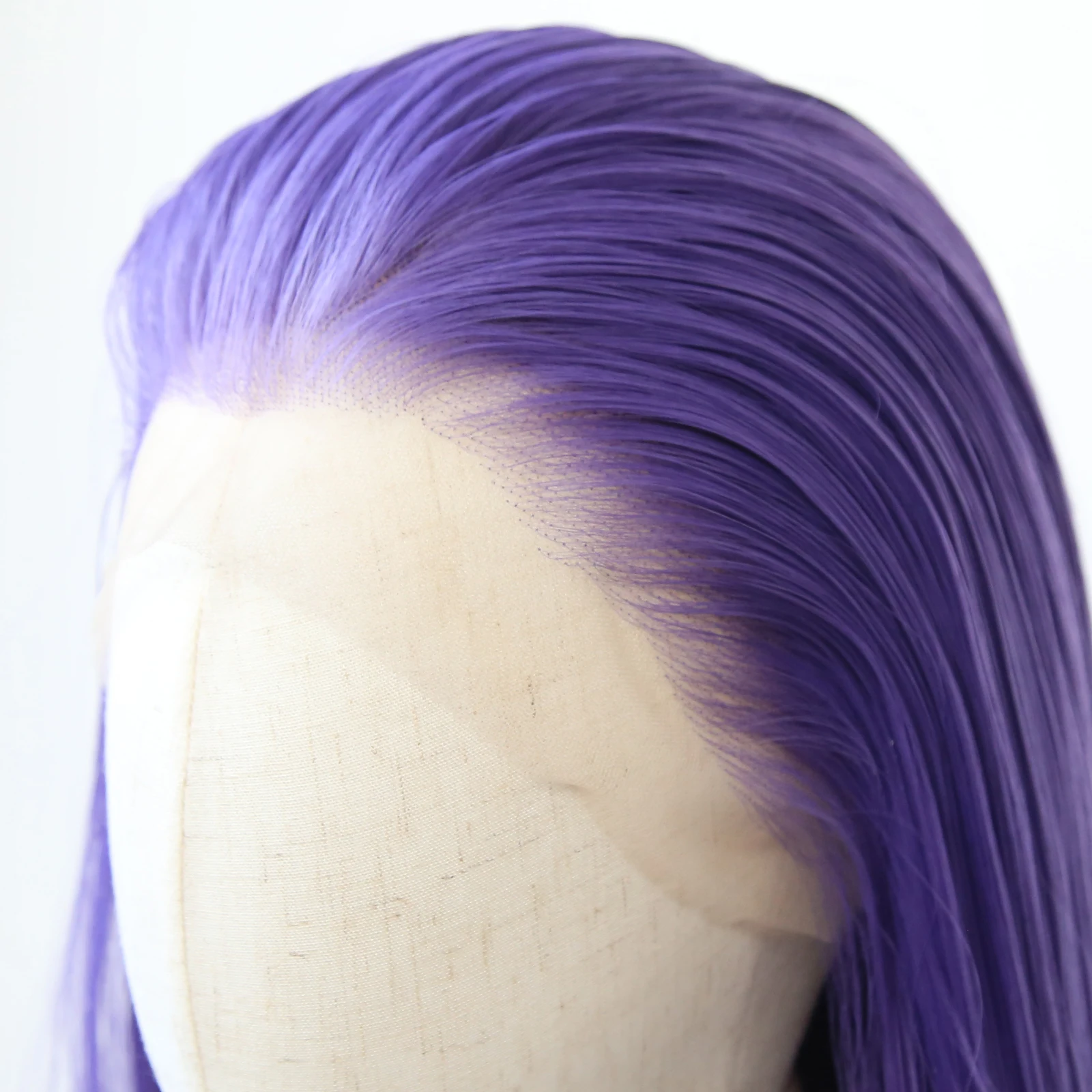 Roxo escuro rumi cosplay peruca dianteira do laço sintético longo em linha reta huntrix roxo frente do laço pré arrancado fibra resistente ao calor