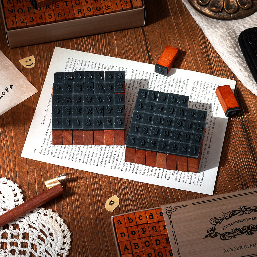 70 Pcs Symbols Retro Letters English Digital Hand Notes Seal Typewriter Series Decorative Printing Materials Wood Stamp Set