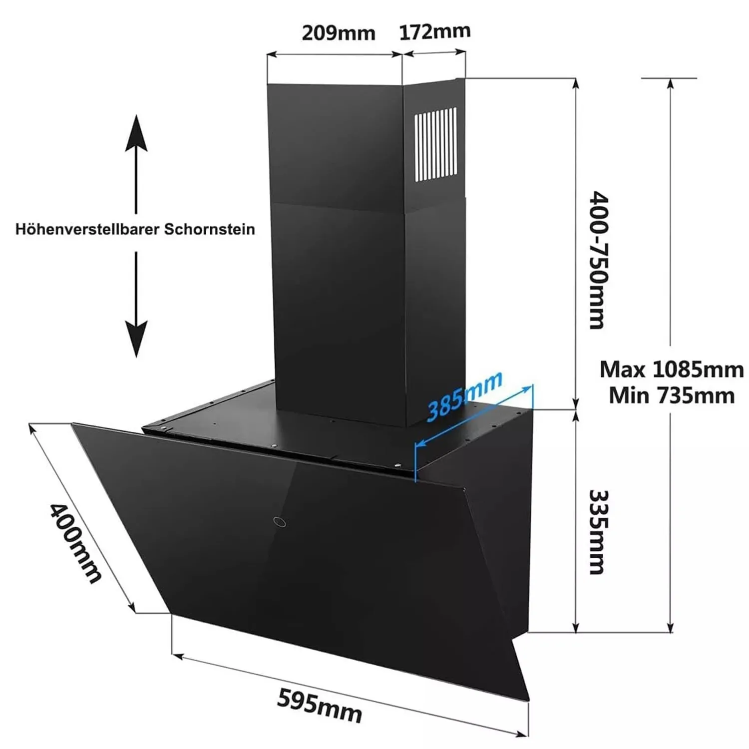 Extrator de parede 60cm, recirculação de ar de exaustão, display sensível ao toque, vidro a++ leds, exaustor de cozinha yywh0460