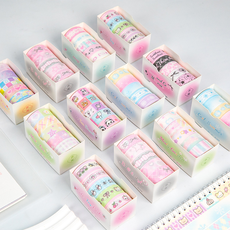 5 롤/많은 귀여운 소녀 하트 Washi 테이프 달콤한 멋진 스크랩북 저널 장식 접착 테이프 DIY 재료 스티커 편지지