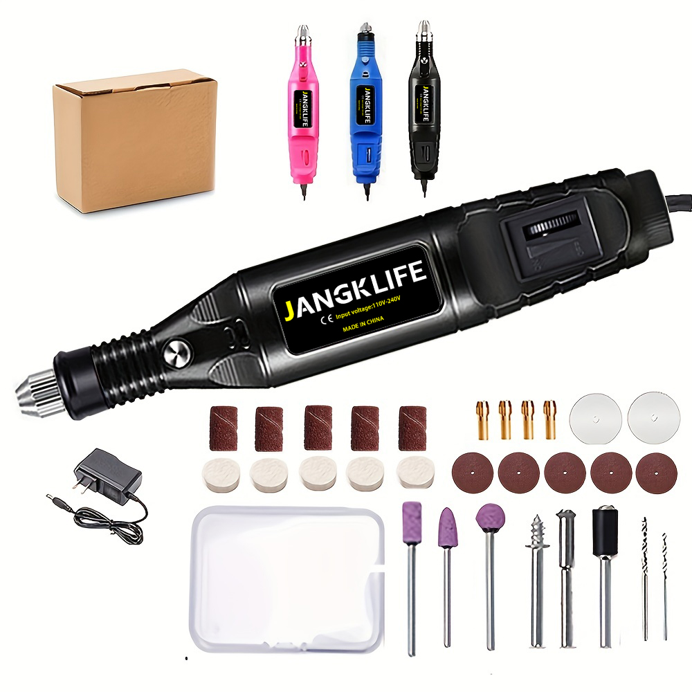 JANGKLIFE 9V Mini-Bohrmaschine, elektrischer Schnitzstift, variable Geschwindigkeit, Drehwerkzeug-Set, Graveur zum Schleifen und Polieren