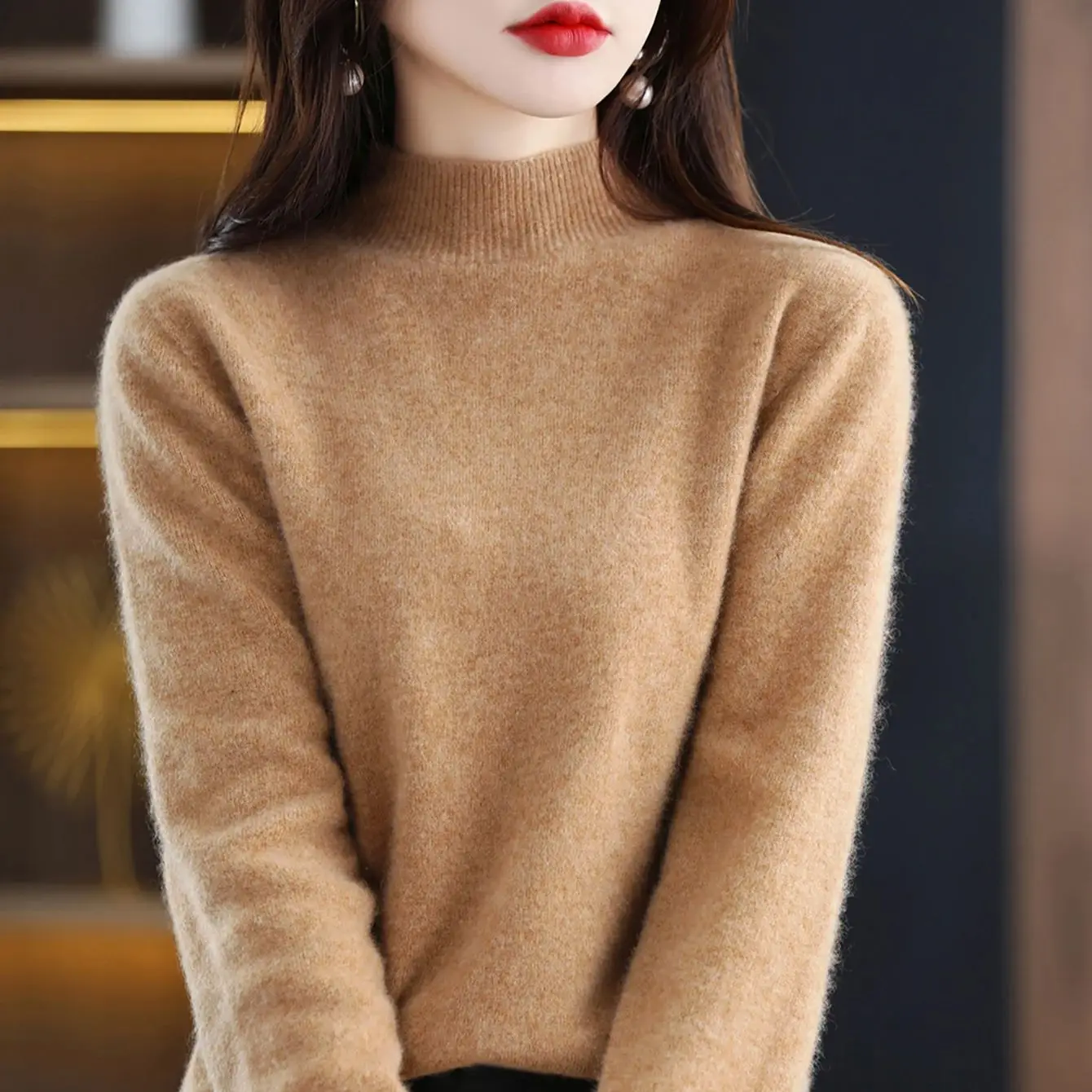 100% Merinowolle Kaschmirpullover Damen Strickpullover Rollkragen Langarm Pullover Herbst Winter Kleidung Warme Pullover Tops