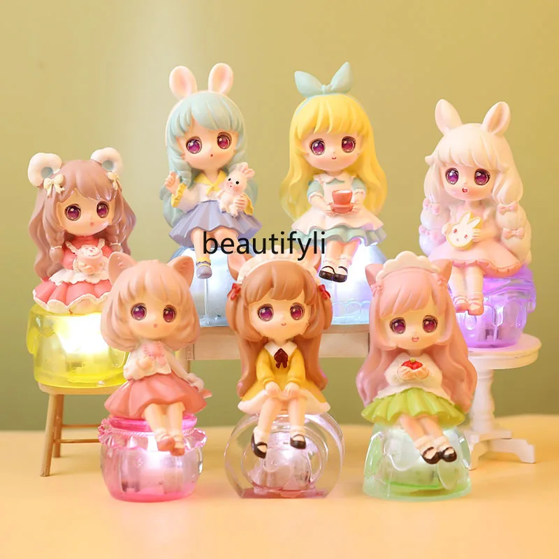 子供の卓上装飾,ブラインドボックス,車の装飾,誕生日プレゼント,かわいい,照明,女の子,おもちゃ