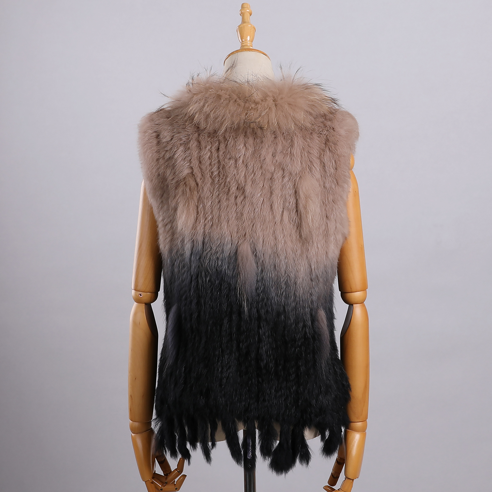 ผู้หญิงหรูหราของแท้พรีเมี่ยมผมยาวกระต่ายขนสัตว์ถักเสื้อกั๊ก Raccoon FUR Trim GILET Lady เสื้อกั๊กขนสัตว์จริงแจ็คเก็ต