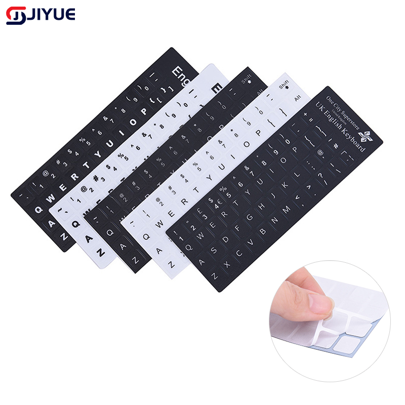 Adesivos de teclado de idioma universal em inglês, letras do alfabeto, preto/branco, à prova d'água, super durável, adesivo de botão