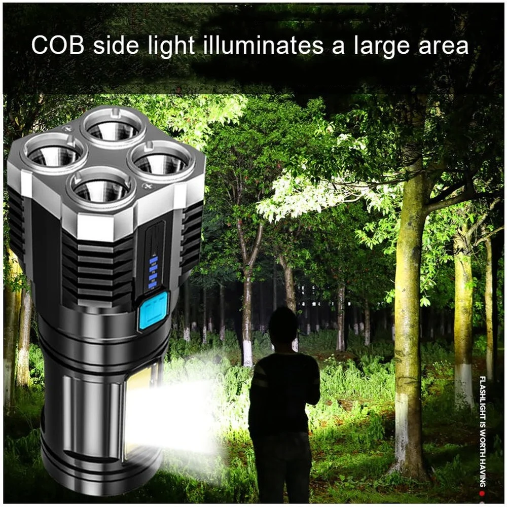Krachtige LED-zaklampen Campingzaklamp met 4-lampen Thuiszaklamp Lantaarn USB oplaadbare zaklamp Lantaarnlamp