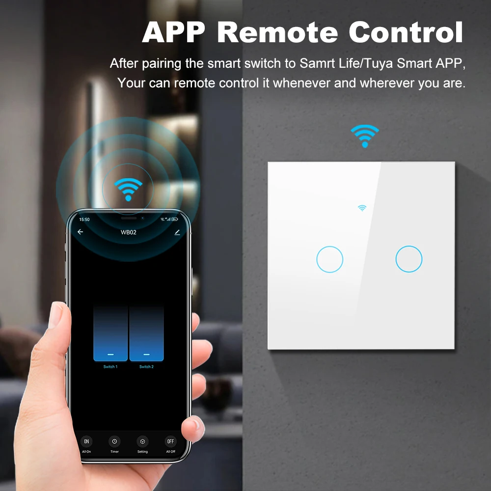 Tuya Smart Wifi EU Wall Glass Touch Switch No Neutral Wires Wireless Remote Control Light Switch 1-4ang dla Alexa Google Home